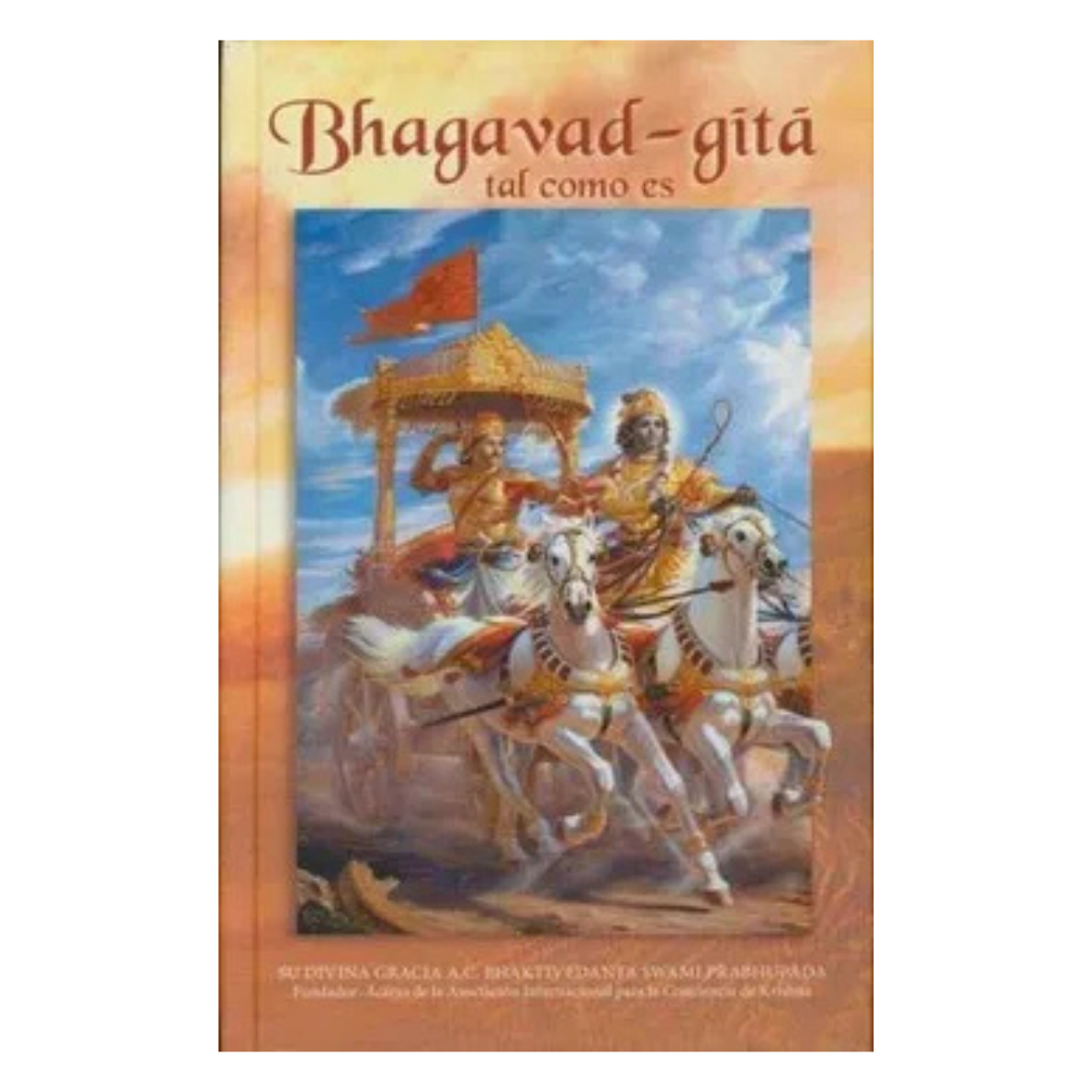 Páginas interiores del Bhagavad-gītā, con tipografía clara y detalles auténticos de una edición especial, ideal para la lectura y meditación.