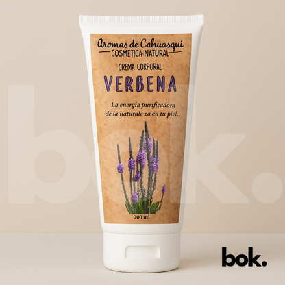 Crema corporal Verbena 200g Aromas de Cahuasquí, cosmética natural y artesanal de Ecuador, disponible en BOK Concept Store para cuidado e hidratación.
