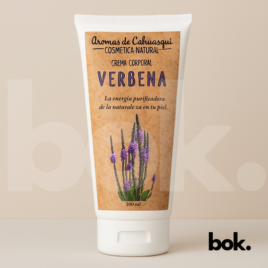 Crema corporal Verbena 200g Aromas de Cahuasquí, cosmética natural y artesanal de Ecuador, disponible en BOK Concept Store para cuidado e hidratación.