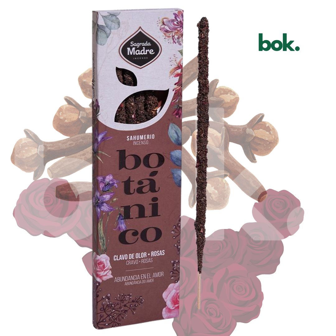 incienso 100% natural de clavo de olor y rosas para amor y abundancia en ambiente elegante, bok concept store quito ecuador, incienso botanico para atraer amor, armonizar relaciones y energia positiva en el hogar