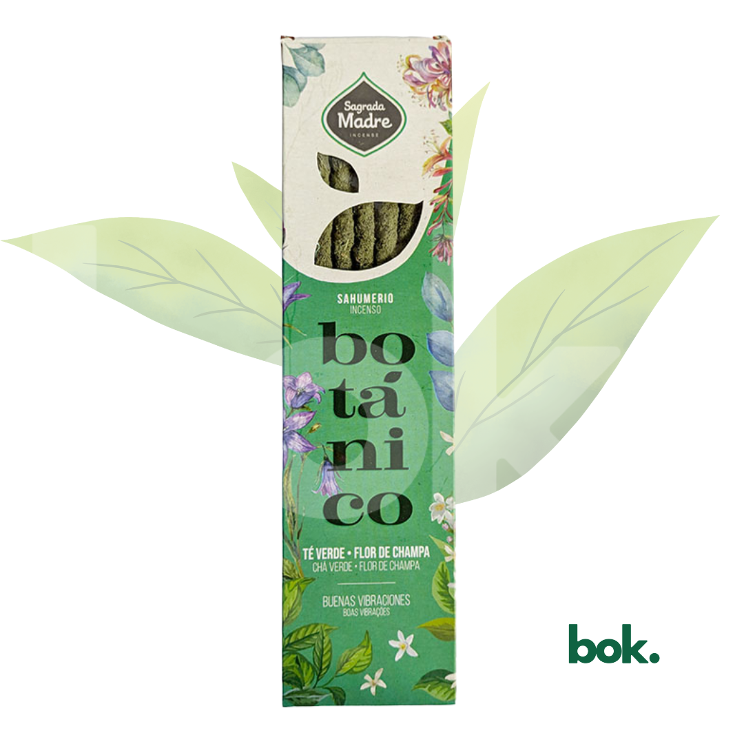 Incienso artesanal Buenas Vibras & Renovación de Sagrada Madre elaborado con té verde y flor de champa, selección BOK Concept Store.