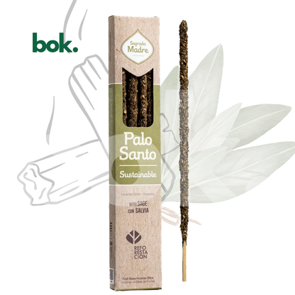 Incienso Natural de Palo Santo con Salvia en BOK Concept Store Ecuador, varillas de incienso para limpieza energética profunda, protección y armonía del hogar.