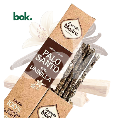 Incienso 100% Natural – Armonía y Bienestar (Palo Santo + Vainilla) de BOK Concept Store. Incienso premium de larga duración con aroma cálido y amaderado, ideal para meditación, yoga, relajación y aromatizar espacios.