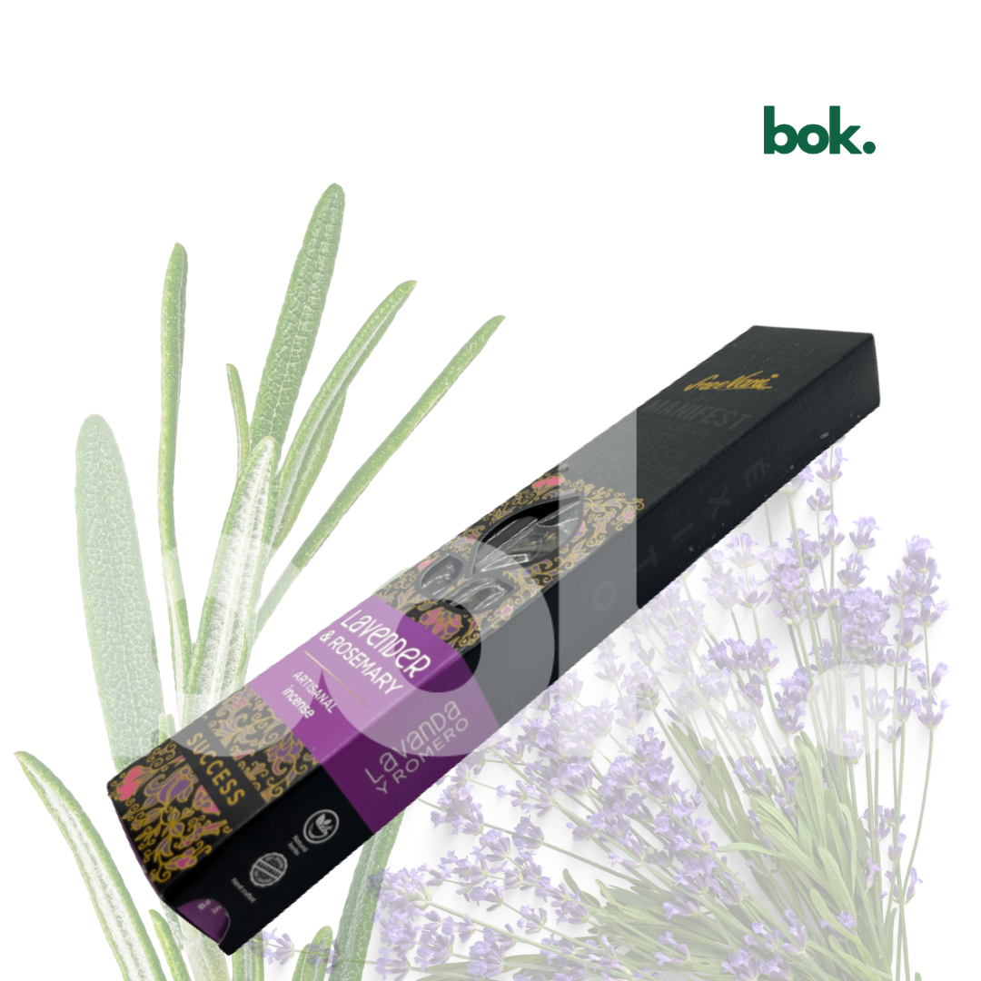 Caja de incienso artesanal SUCCESS Magical Manifest. Incienso de lavanda y romero para claridad mental, concentración, disciplina, éxito profesional y energía positiva. Disponible en BOK Ecuador.