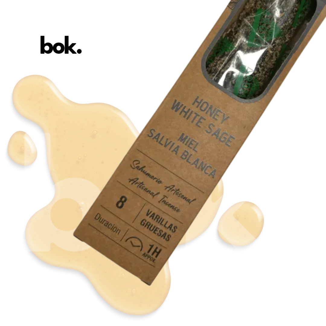 Varillas de Incienso Natural Miel & Salvia Blanca de BOK Concept Store. Incienso artesanal premium de larga duración para meditación, aromatizar el hogar, yoga y bienestar. Compra en BOK Ecuador con envíos rápidos a todo el país.