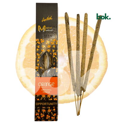 Incienso OPPORTUNITY de Naranja para nuevas oportunidades, apertura de caminos y crecimiento personal. Incienso artesanal premium ideal para creatividad, manifestación consciente, proyectos y expansión profesional. Disponible en BOK Ecuador.