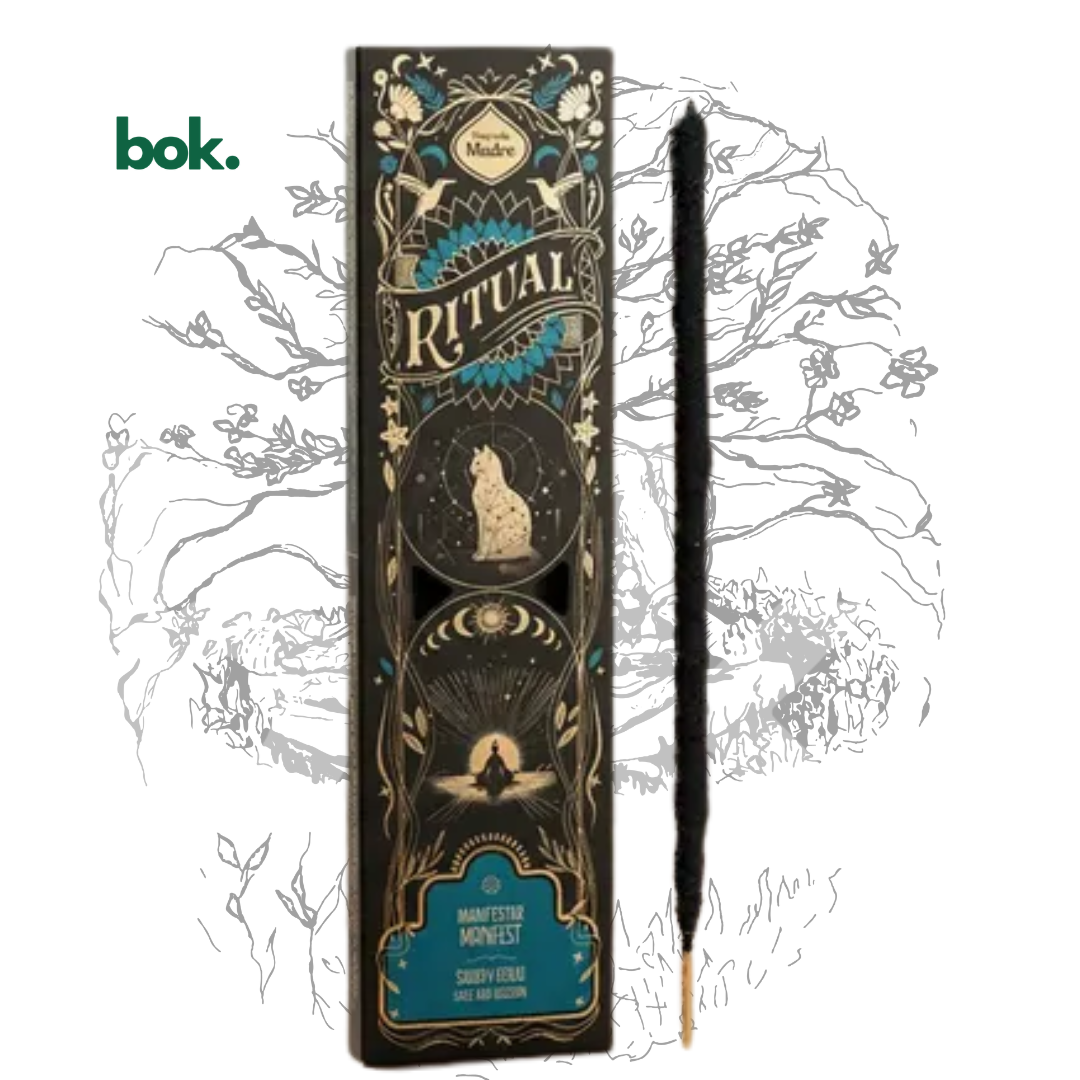 incienso ritual de manifestación 100% natural de BOK Concept Store Ecuador en empaque premium con diseño elegante, ideal para crear un ambiente de claridad, enfoque e inspiración