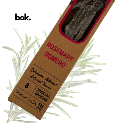 Varillas de Incienso Natural de Romero de BOK Concept Store. Incienso artesanal premium de larga duración para aromatizar el hogar, meditación, bienestar y protección. Compra en BOK Ecuador con envíos rápidos a todo el país.