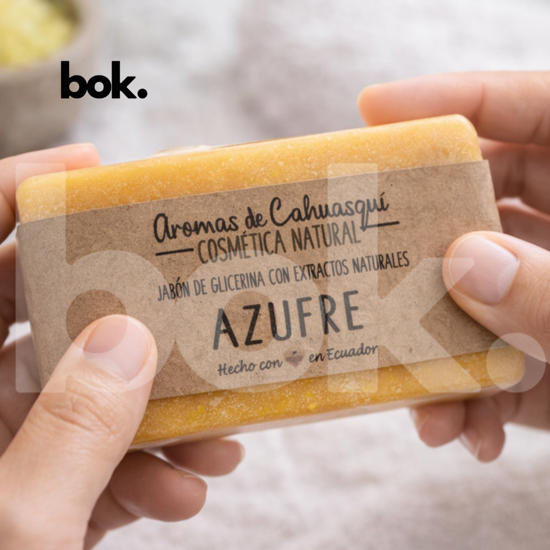 jabón de azufre natural purificante para cuidado de la piel cosmética artesanal disponible en BOK concept store Ecuador