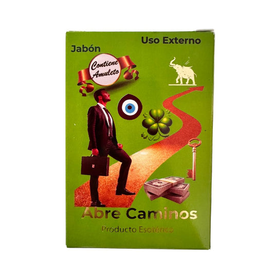 Jabón Abre Caminos KIRAT con amuleto – marca ecuatoriana, jabón esotérico para abrir oportunidades, prosperidad y éxito.