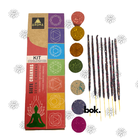 Kit de 7 Chakras BOK, que incluye incienso artesanal, bombitas de defumación activada y accesorios para equilibrar los chakras.