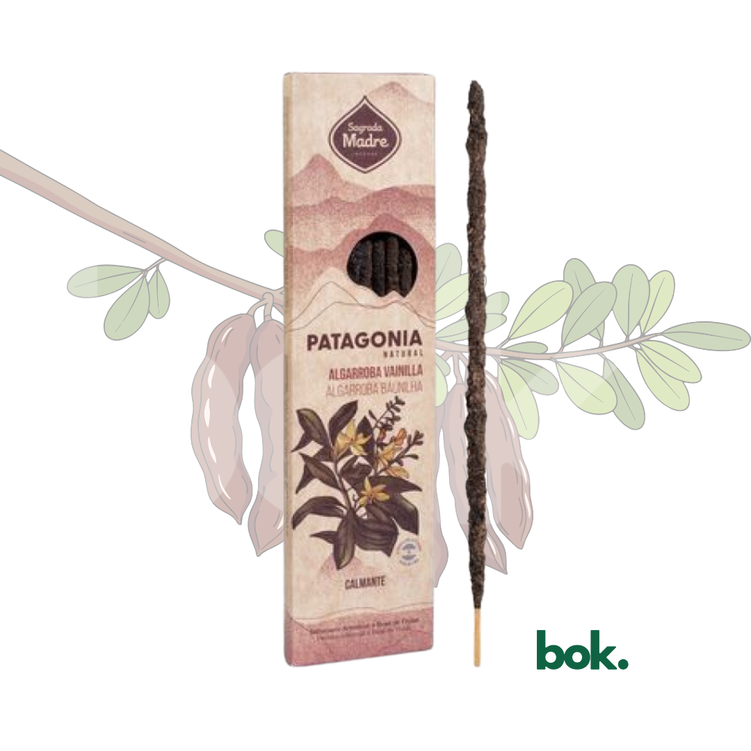 incienso 100% natural de algarroba y vainilla con efecto calmante y relajante, ideal para reducir el estrés y armonizar espacios, disponible en bok concept store