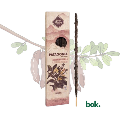 incienso 100% natural de algarroba y vainilla con efecto calmante y relajante, ideal para reducir el estrés y armonizar espacios, disponible en bok concept store