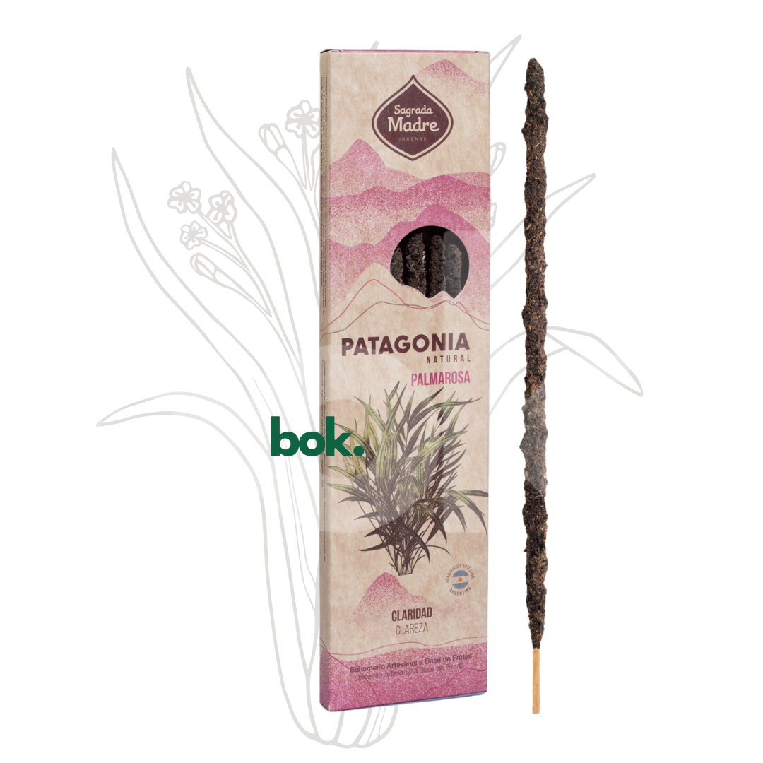ncienso 100% natural de palmarosa para claridad mental y enfoque, ideal para ordenar la energía del espacio, disponible en bok concept store