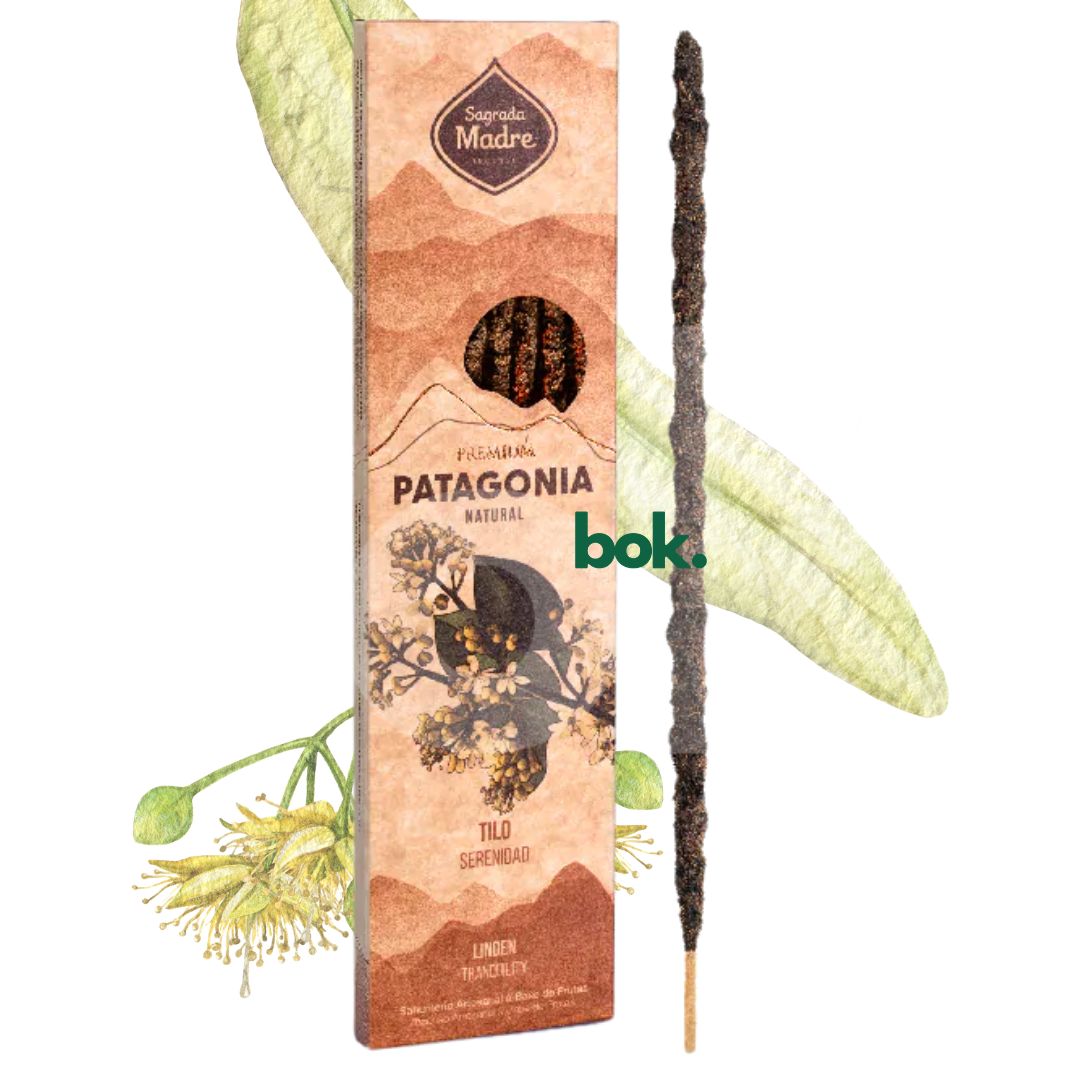 incienso 100% natural de tilo patagonico para relajacion y descanso en ambiente elegante, bok concept store quito ecuador, incienso botanico para reducir estres y ansiedad, crear calma y bienestar en el hogar