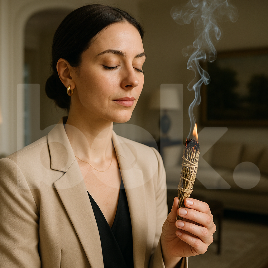 Sahumerio Ritual Amargo de BOK en un espacio elegante, representando purificación y equilibrio espiritual.