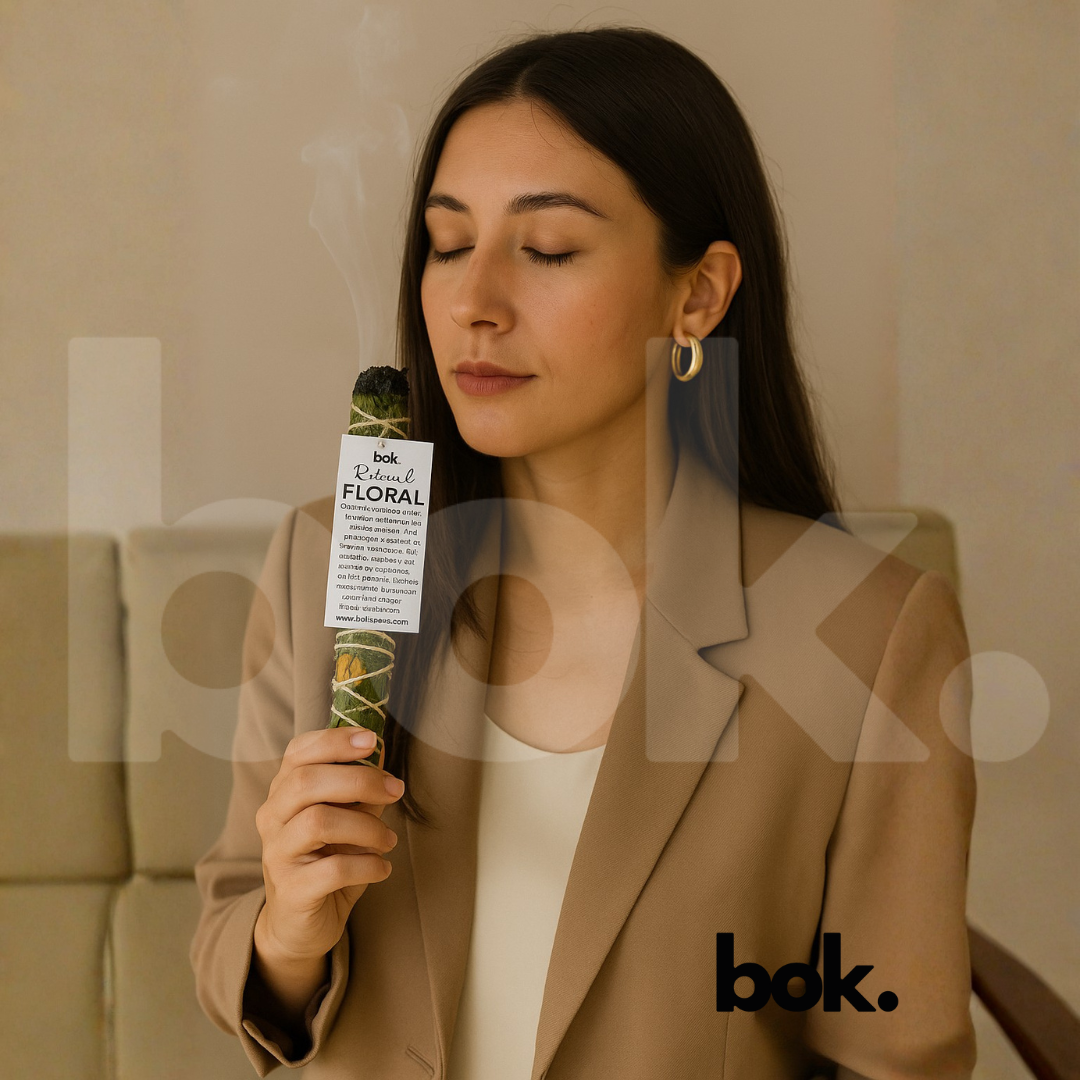 Sahumerio Ritual Floral artesanal de BOK con caléndula, rosas, lavanda, manzanilla, salvia y laurel, ideal para limpieza energética, armonía emocional y bienestar del hogar